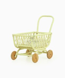 Rossy Rattan Doll Pram Lime Yellow