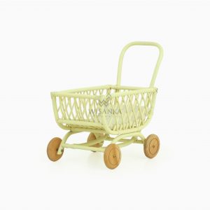 Rossy Rattan Doll Pram Lime Yellow