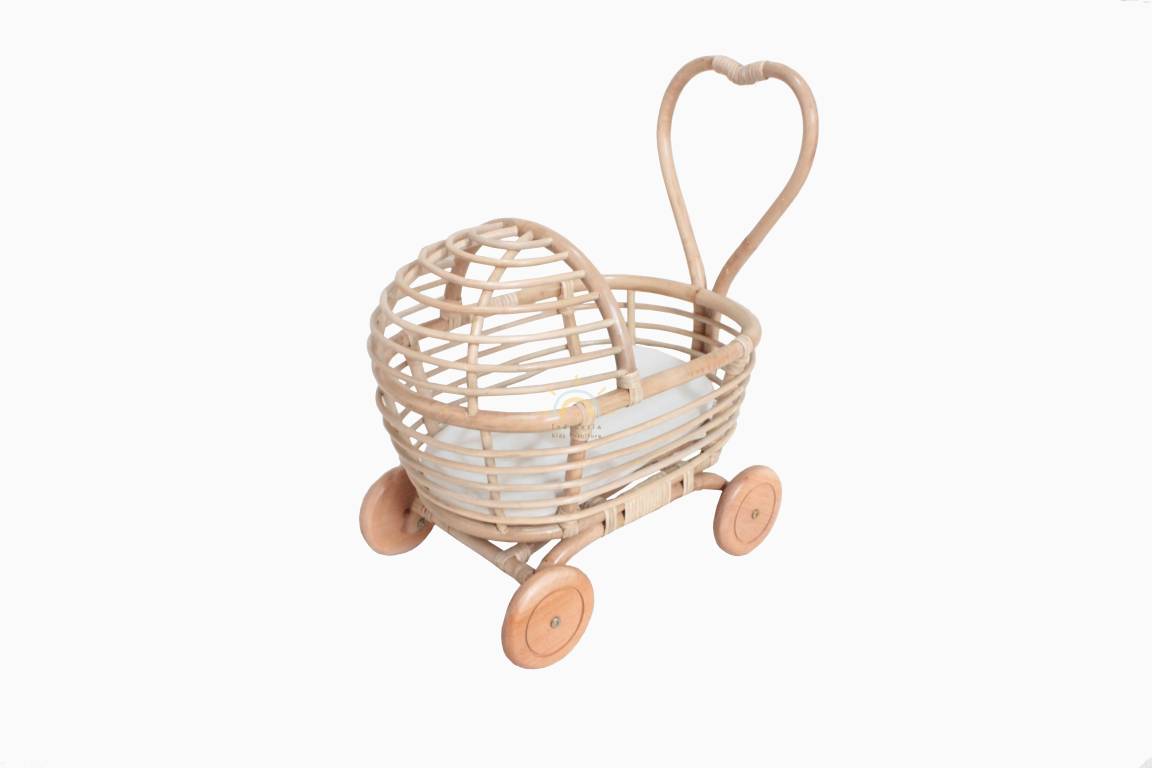 Rattan doll pram Castle natural Indonesia kids baby furniture