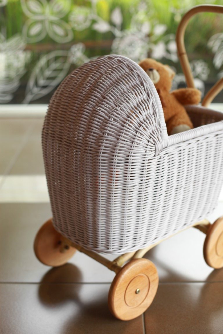 Rattan Dolls Pram Tracey White Indonesia rattan kids baby furniture Toy