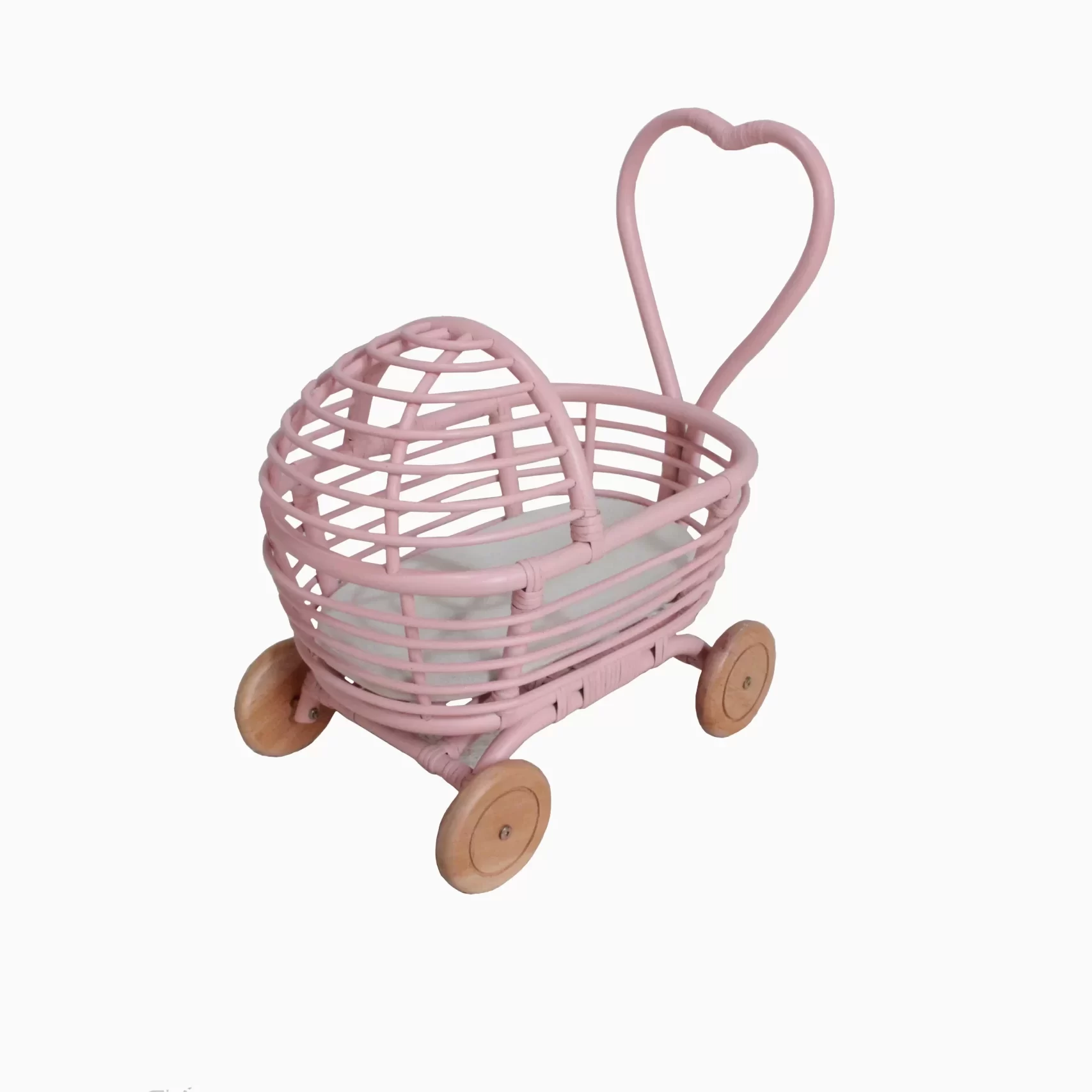 Castle Rattan Doll Pram Pink Indonesia kids baby furniture wholesale