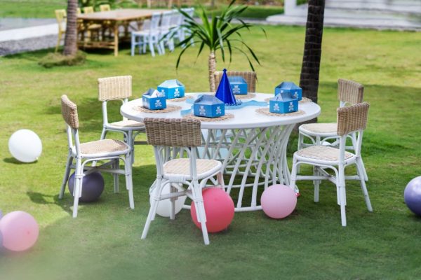 Hen Rattan Kids Chair Party Set White