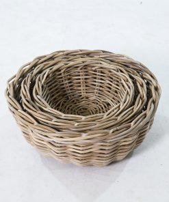 Luzka Round Rattan Basket Set of 3 – Natural Kubu Rattan Nested Design - Nested Top