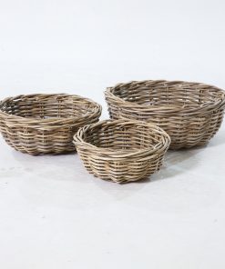 Luzka Round Rattan Basket Set of 3 – Natural Kubu Rattan Nested Design - Unnested perspective