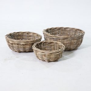 Luzka Round Rattan Basket Set of 3 – Natural Kubu Rattan Nested Design - Unnested perspective