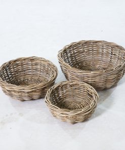 Luzka Round Rattan Basket Set of 3 – Natural Kubu Rattan Nested Design - unnested perspective top