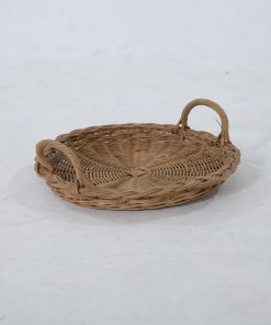 Eli Tray Pitrit – Round Natural Rattan Pitrit Tray with Side Handles - Perspective