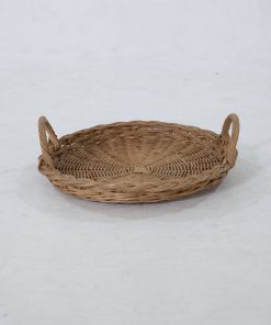 Eli Tray Pitrit – Round Natural Rattan Pitrit Tray with Side Handles - front view