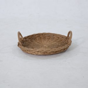Eli Tray Pitrit – Round Natural Rattan Pitrit Tray with Side Handles - front view
