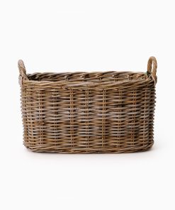 Ovi Kubu Basket with Handle – Natural Oval Rattan Storage Basket for Home Decoration